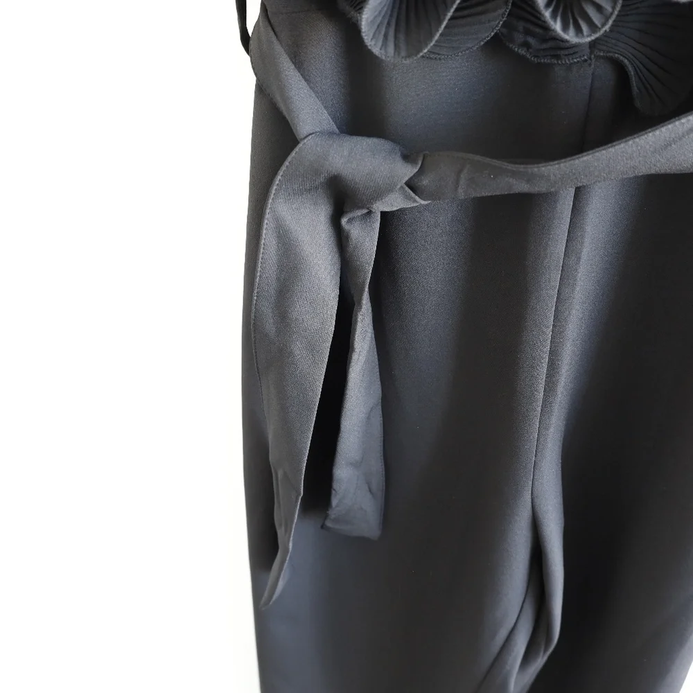 ZARA Black Pleated Ruffle Wide-Leg Belted Jumpsuit - Picture 5 of 8
